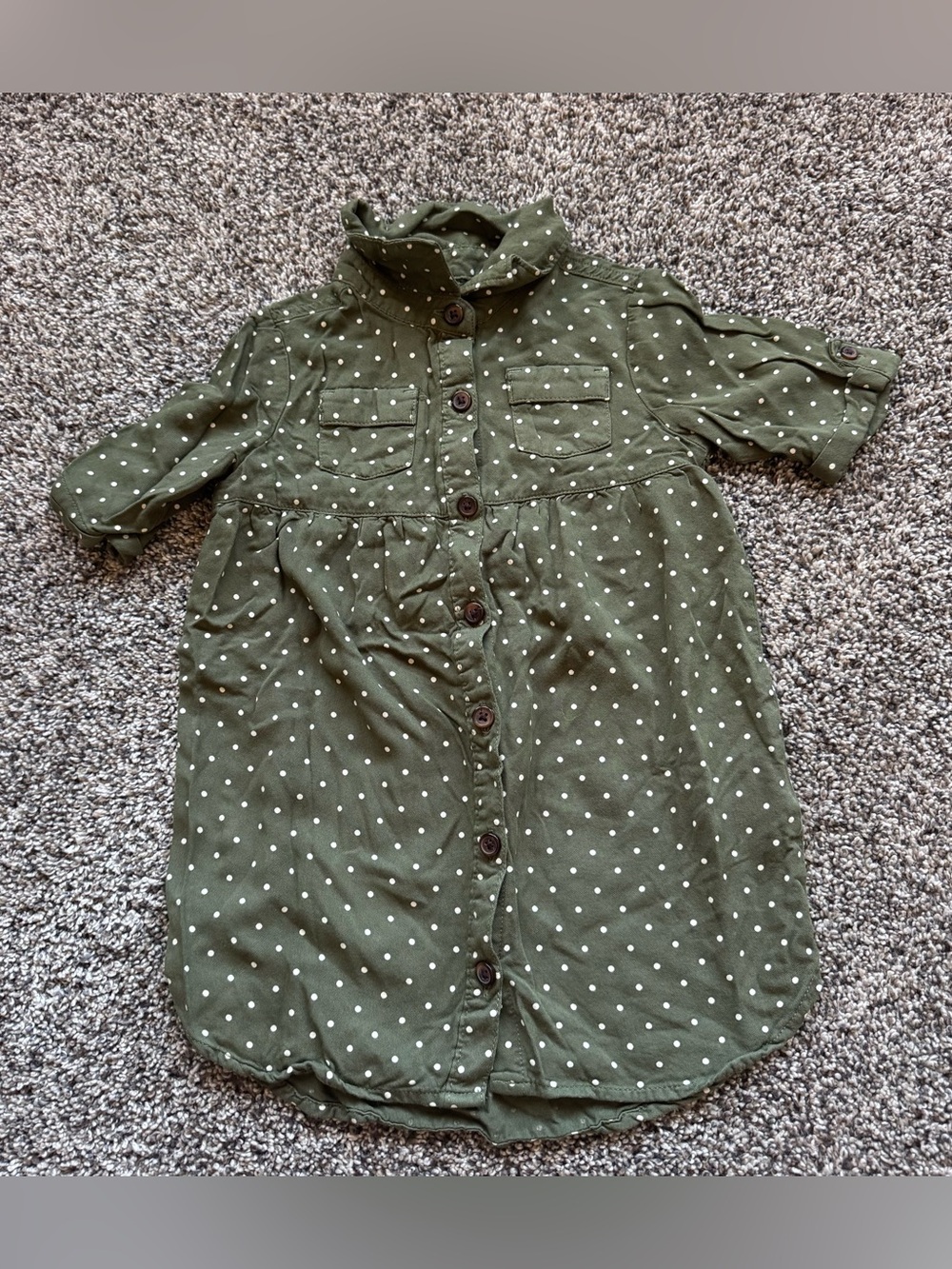 Old Navy Olive Green Polka Dot Button-Front Dress